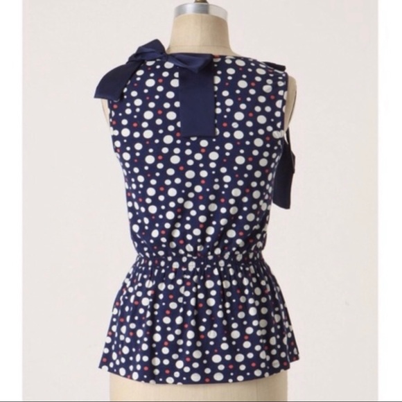 EUC Anthropologie Ric Rac Polka Dot Bow Tank - Picture 2 of 10